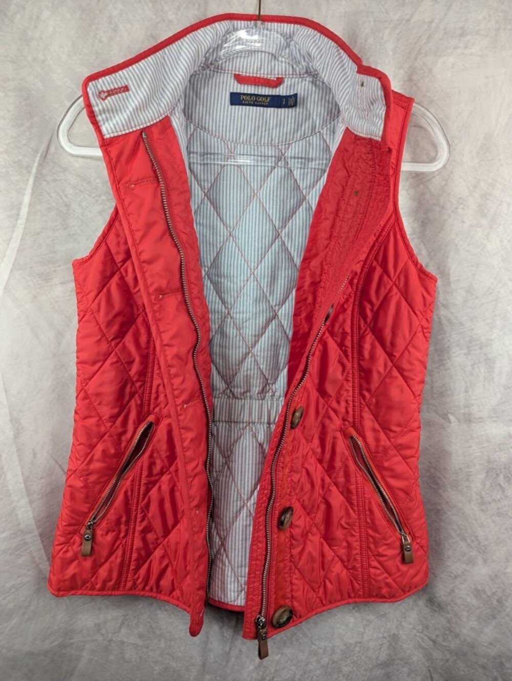 Polo Golf Ralph Lauren Red Quilted Vest Embroidered Back Pony Size Small EUC - Picture 3 of 15